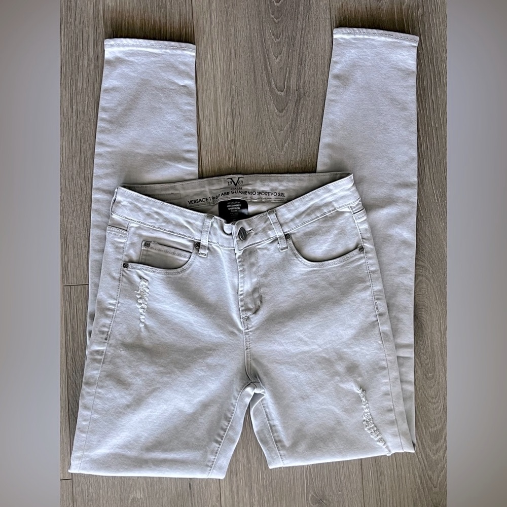 NWOT Versace 1969 Light Gray Distressed Jeans Size 26